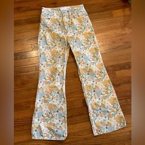 Topshop floral high waisted multicolor wide leg flare jeans W28 L30 US 6